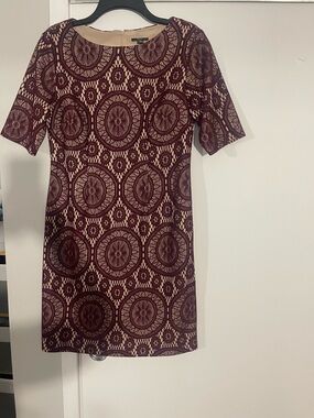 R&K Burgundy Lace-Pattern Mini Dress